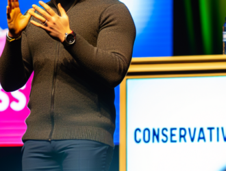 A motivational speaker sharing his insights on wellness and conservatism on stage