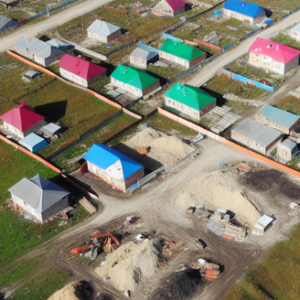 An aerial view of a development project funded by a community organization